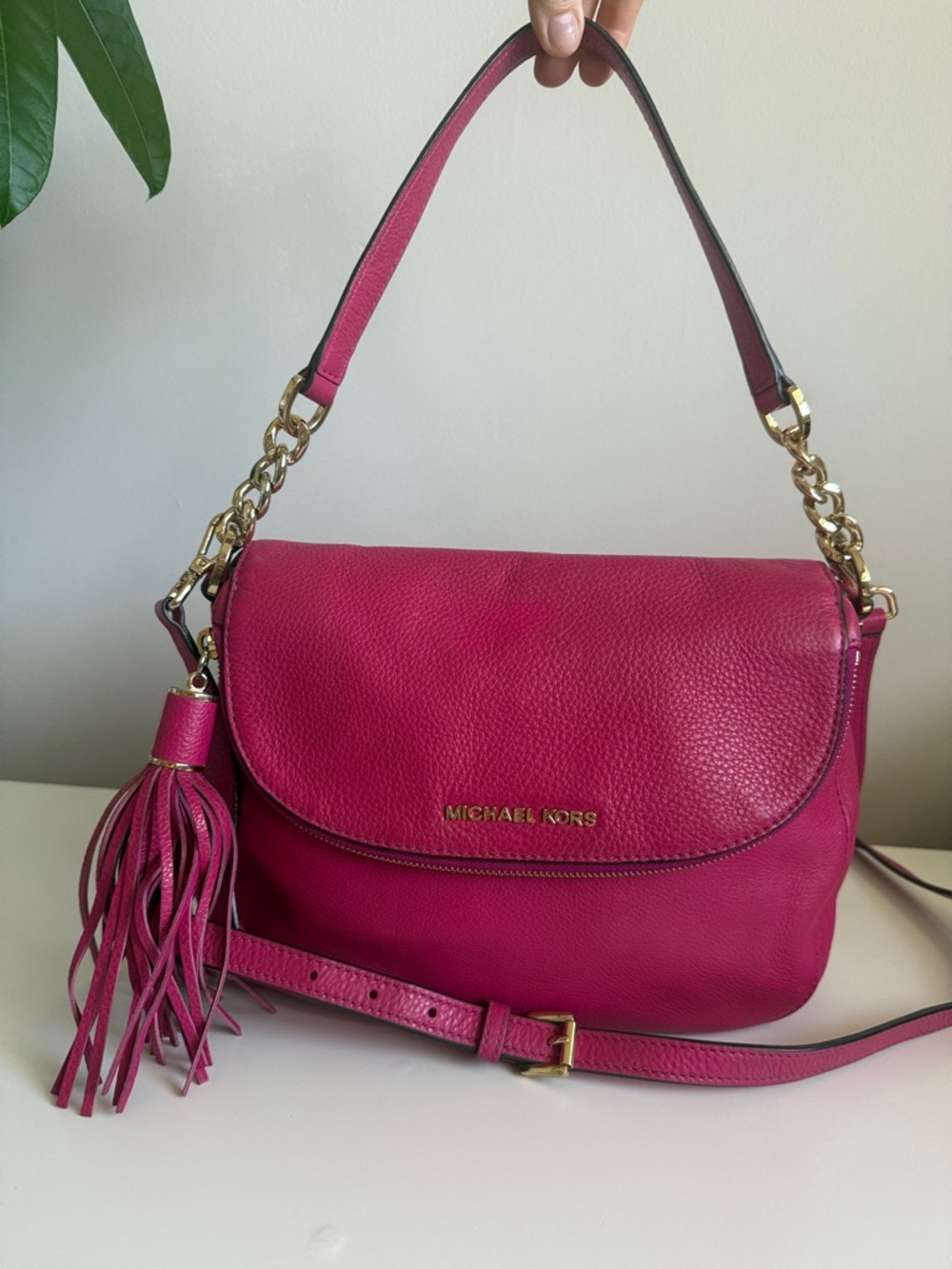 Michael Kors Fuchsia Pebbled Leather Crossbody with Tassel - Picture 2 of 6